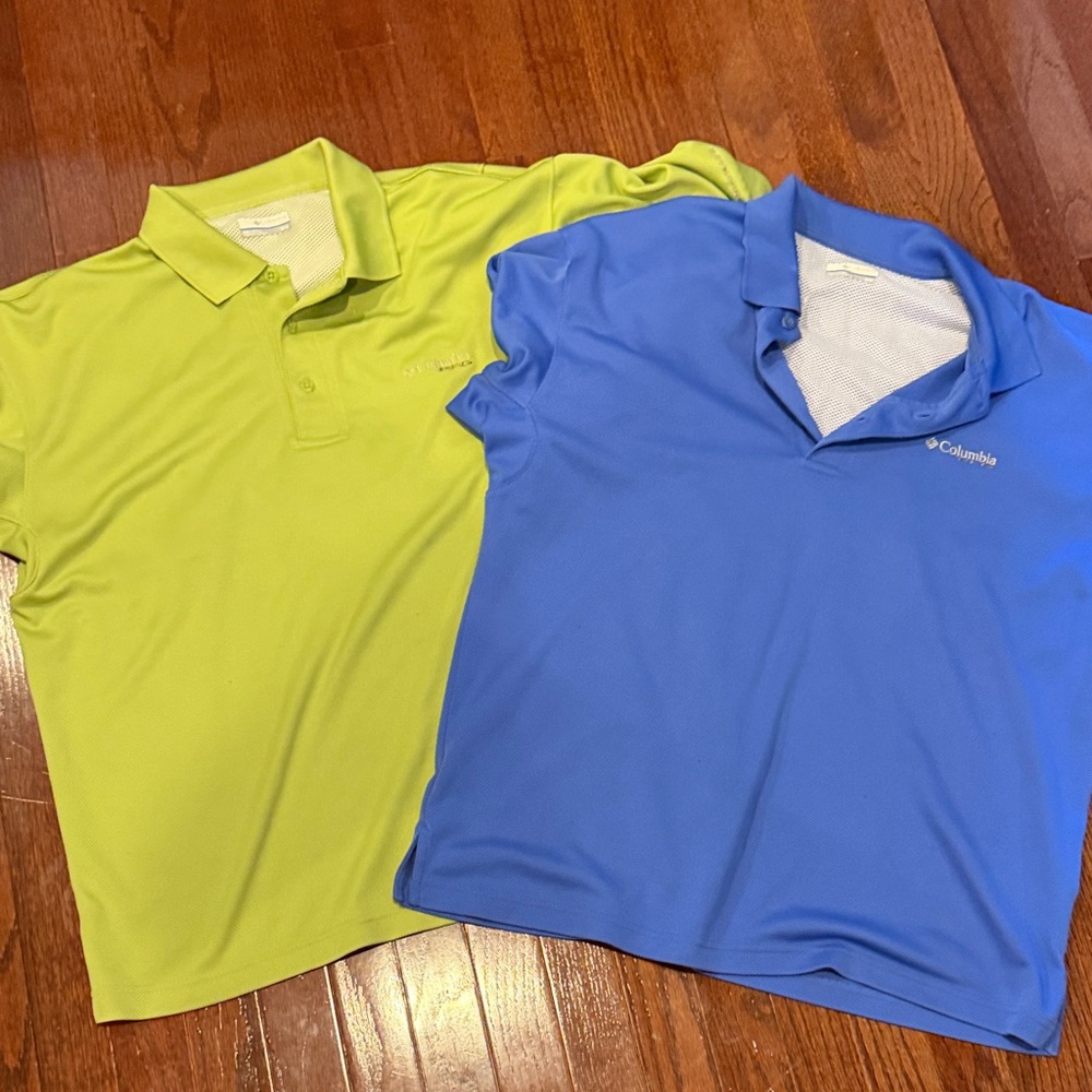 Columbia Men's Polo Shirts - Bright Green and Blue